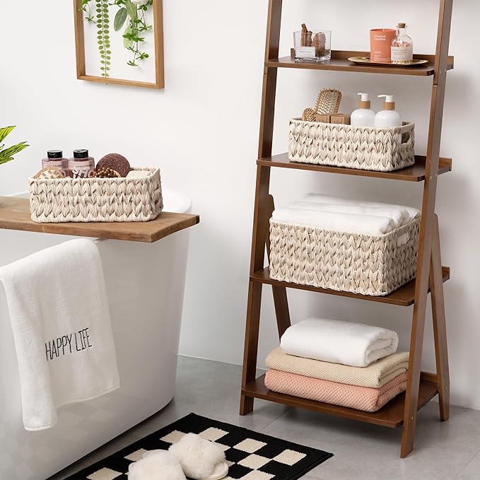 GRANNY SAYS Wicker Baskets for Organizing, Wicker Storage Basket for Shelf, Woven Baskets Oraganizer, Waterproof Vanity Basket for Towel, Home Organization, 3-Pack