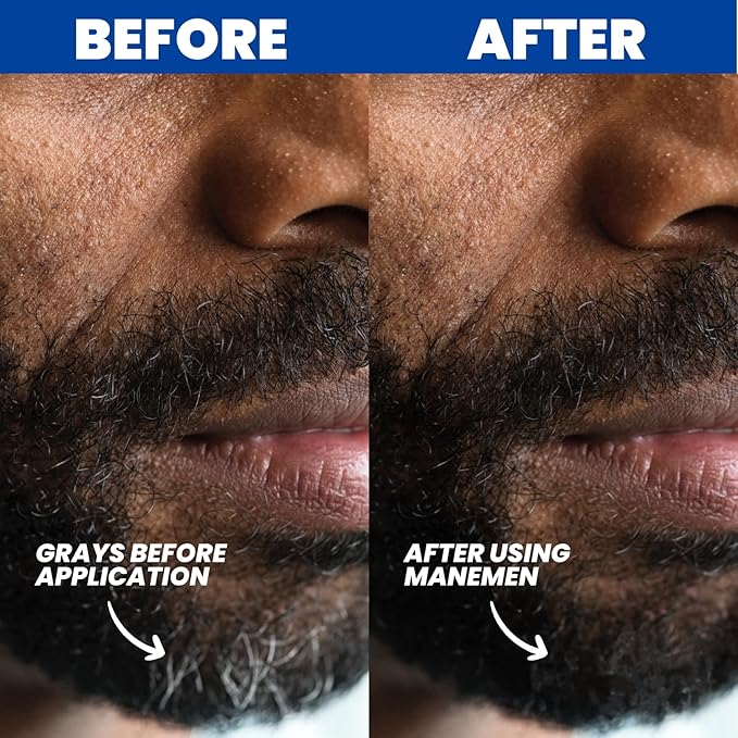 Manemen Beard Filler Pen For Men. Instant Gray Hair Coverage. Easy to Use Temporary Color for Beard, Mustache and Eyebrows. All Day Natural Finish - 2-in-1 Formula. Up to 40 Applications
