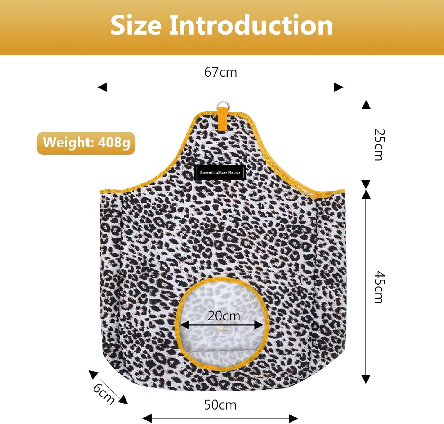 Horse Hay Bag Durable Oxford Fabric, Large Capacity Feeding Bag with Metal Snap Fastener, Slow Feeding Hay Sack, Ideal for Horse Cow Goats Donkey Perfect Hay Feeder with Open Feed Hole (Animal Print)