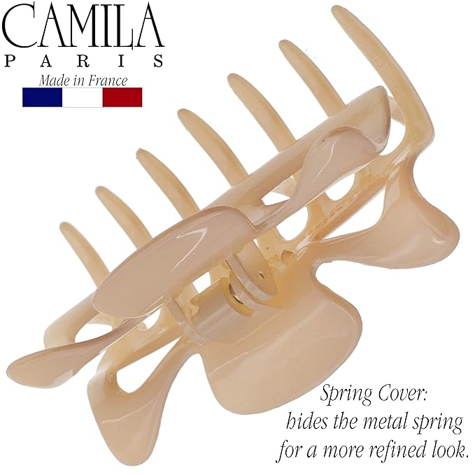Camila Paris CP3048 French Hair Clip for Women, 3.5 inch Beige for Thick Volume Hair, Girls Hair Claw Clips Jaw, Durable Styling Hair Accessories for Women, Strong Hold No Slip Grip, Made in France