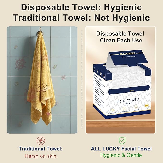 Face Towels, XL Facial Dry Towels 10x12 Inch, Biodegradable Disposable Face Wipes for Makeup Remover, Skincare & Face Cleansing, Lint-Free, 100 Count