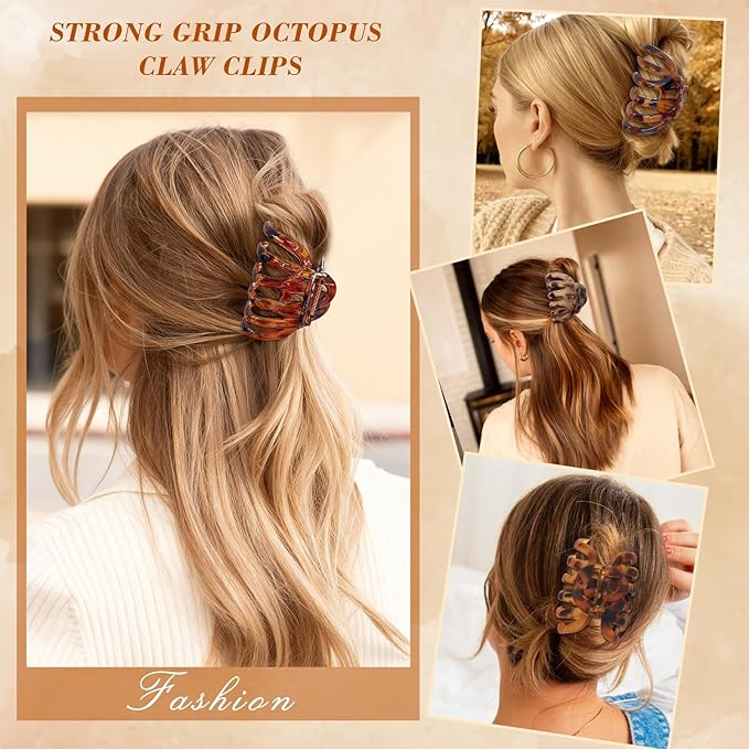 4 PCS 3.8" Octopus Hair Claw Clips, Large Tortoise Shell Claw Clips for Women Girls, Strong Grip for Thick Hair, Hair Accessories for Girls Gifts