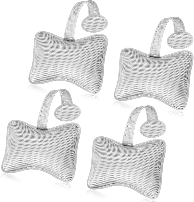 4 Pcs Hot Tub Spa Pillows for Outdoor Indoor Inflatable Bathtub 10.62 x 8.26 Inch Universal Hot Tub Accessories Patio Lounge Chair Headrest Neck Support with Adjustable Hook for Spa Bathtub (Grey)
