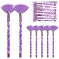 Nuenen 12 Pcs Soft Fan Facial Brushes Mask Acid Applicator Brush for Mud Cream Blush Makeup Peel Glycolic Multi Use Cosmetic Tools with Glitter Quicksand Handle and Pouch(Purple)