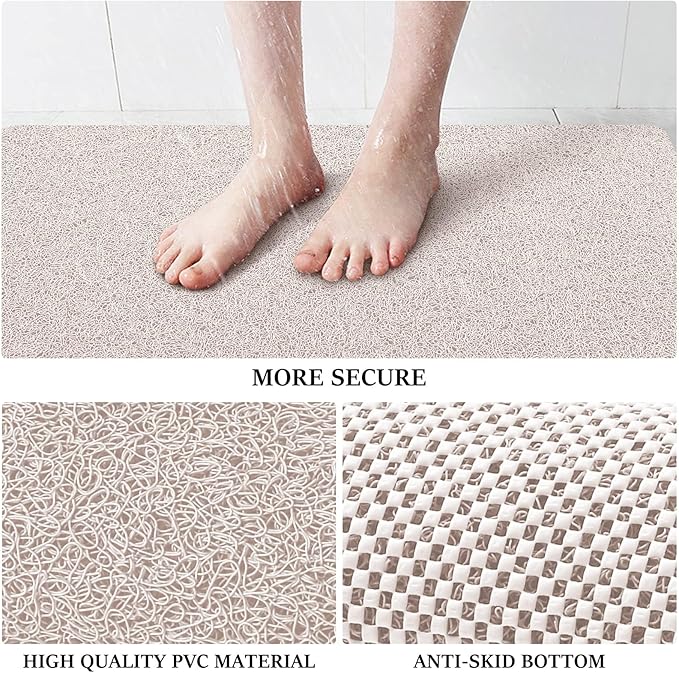 LuxStep Shower Mat Bathtub Mat,47x16 inch, Non-Slip Bath Mat with Drain, Quick Drying PVC Loofah Bathmat for Tub,Shower,Bathroom (Phthalate Free,White)