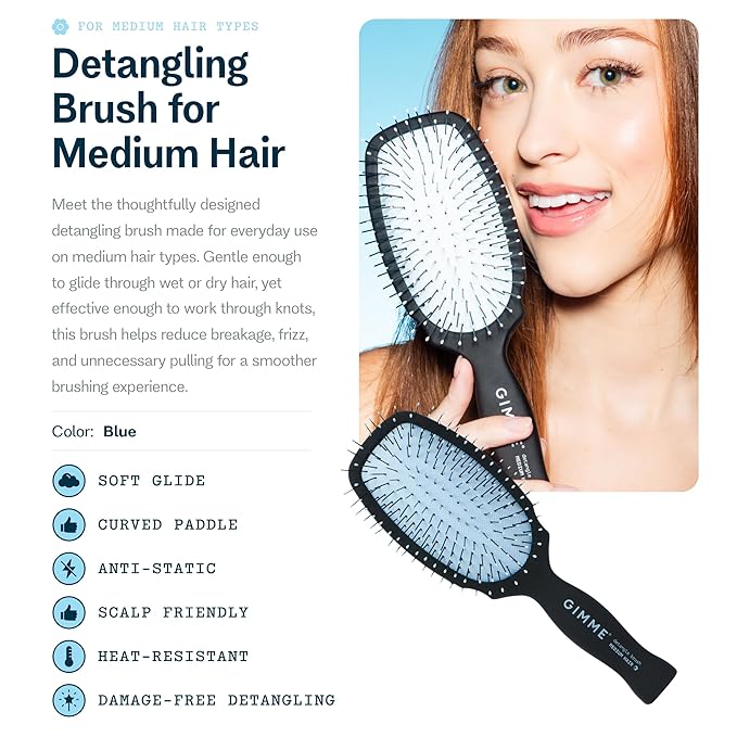 Gimme Beauty Detangling Brush - Curved Paddle Brush for Breakage-Free Detangling - Anti-Static & Frizz - Soft Glide with Ball-Tipped Bristles - Heat-Resistant Styling Tool - Fine Hair