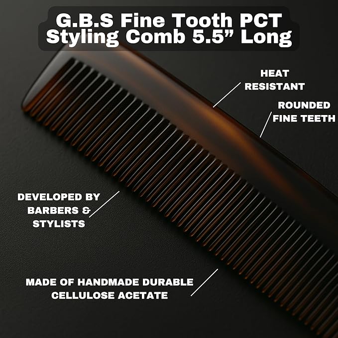 GENTS PCT 5-Inch Fine Tooth Pocket Hair Comb – 3-Pack Tortoise Shell Combs for Men & Women – Handmade from Cellulose Acetate – Anti-Static, Durable & Travel-Friendly for Grooming & Styling