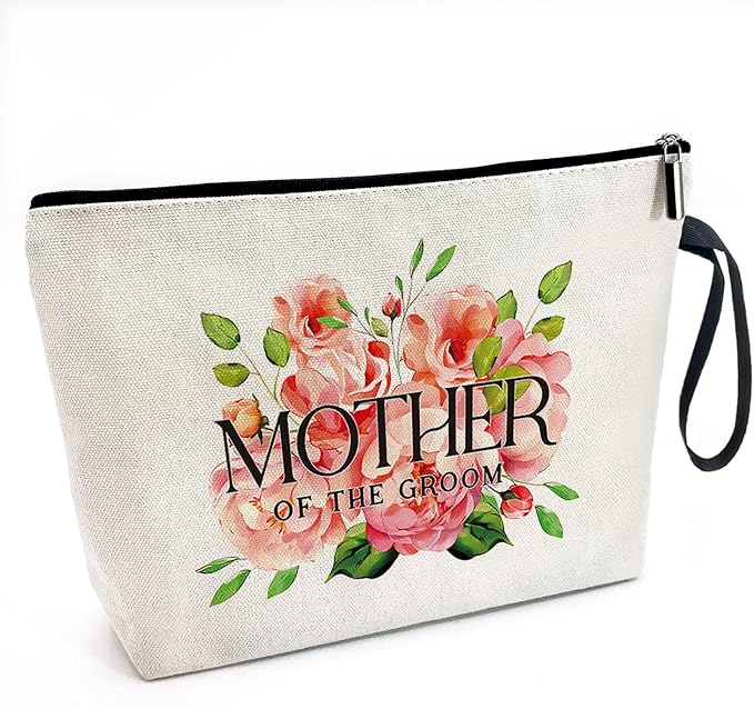Mother of the Groom Funny Cosmetic Bag, Canvas Toiletry Storage Pouch Travel Zipper Makeup Bag, Wedding Engagement Shower, Present for Mother Women, Wedding Gifts for mom friend coworker Sister BFF