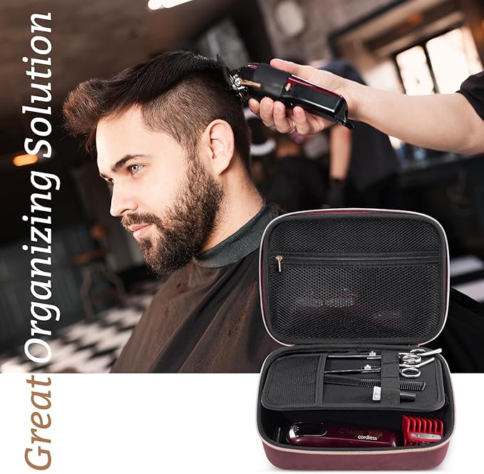 ProCase Hard Travel Case for Hair Clippers, Hair Cutting Barber Supplies Holder, Trimmer Organizer Storage Bag for Hatteker/Oneisal/Wahl 6Star/Andis Men Razor Guard Grooming Kits -Wine