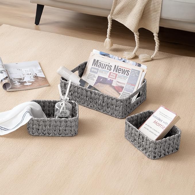 GRANNY SAYS Wicker Storage Baskets for Shelves, Wicker Baskets for Organizing, Small Baskets for Vanity, 3 Pack