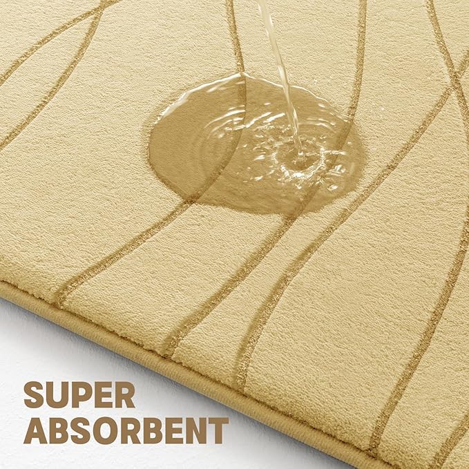 YIHOUSE Memory Foam Bathroom Rug Sets 3 Piece, Ultra Absorbent Bath Mat for Bathroom - Non-Slip Machine Washable & Dry Quickly, 3 Piece Bathroom Mat Set, Beige
