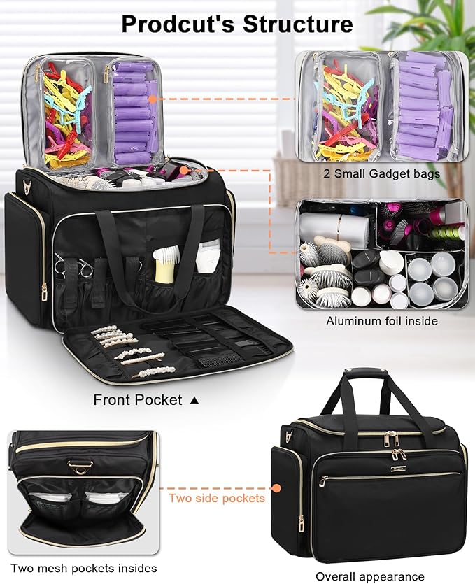MONSTINA Hairstylist Travel Bag, Extral Large Hairdressing Bag Hair Tools Travel Case with Adjustable Dividers Professional Beauty Hairdresser Accessories Bags for Barber Heat Insulation