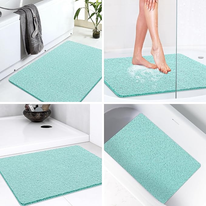 LuxStep Shower Mat Bathtub Mat,32x16 inch, Non-Slip Bath Mat with Drain, Quick Drying PVC Loofah Bathmat for Tub,Shower,Bathroom,Green