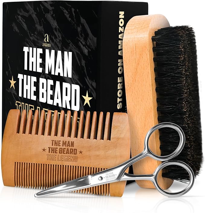 Grooming Gifts for Men - Beard Kit Grooming and Care with Brush, Comb, Scissors & Storage Bag - Anniversary Retirement Birthday Gifts for Men Dad Grandpa, Husband Birthday Gift Ideas