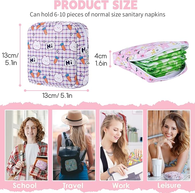 Desing Wish Period Bag Pouch Soft Cloth Sanitary Napkin Storage Bag Portable Menstrual Pad Pouches Tampon Holder for Purse First Period Kit for Girls 9-12 (Strawberry)