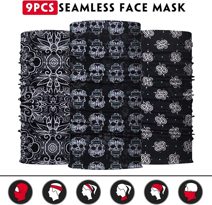 Venswell Neck Gaiter Face Mask Men Women,Seamless Bandana Rave Face Cover Scarf Mask,Balaclava,Headband, Head Wrap,Headwear