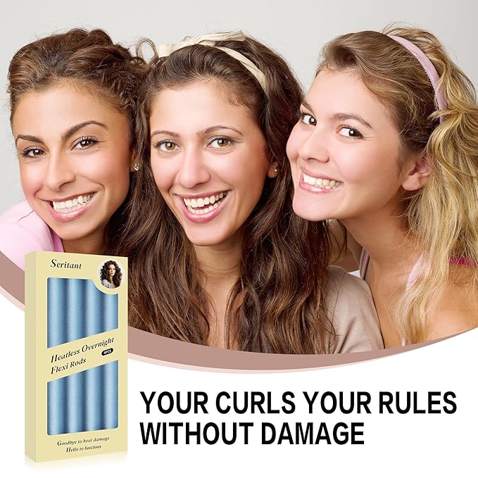 Heatless Curls Overnight with Satin Head Scarf, Velvet Hair Rollers for Blowout Look, No Heat Curling Rod for Long Thick Hair, Soft Sleep In Flexi Rods