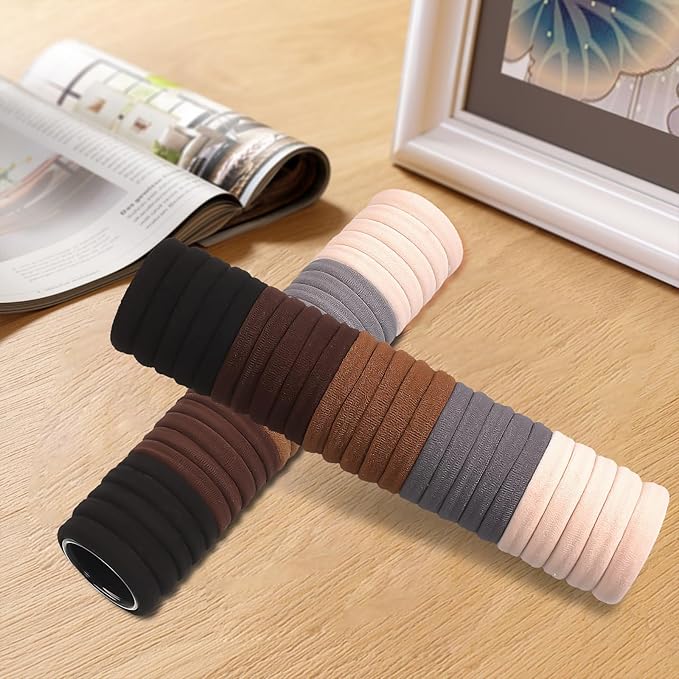 Hair Ties for No Damage, 100 PCS Soft Seamless Cotton & Nylon Elastic Ponytail Holders, Rubber Bands for Thick Hair, Hair Accessories for Girls & Women
