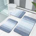 OLANLY Bathroom Rugs Sets 3 Piece, Soft Absorbent Microfiber Bath Mats and U-Shaped Contour Toilet Rug, Plush Shaggy Bath Mat Set for Bathroom (30"x20"+24"x16"+24"x20", Blue)