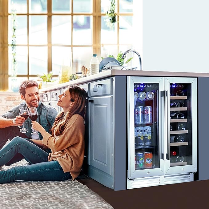 Koolatron 18 Bottle 56 Can Wine Fridge – Wine Cooler with Glass Door, 150 L Beverage Can Refrigerator, Digital Temperature Control/Dual temperature zone, Ideal for White,Red & Sparkling Wine