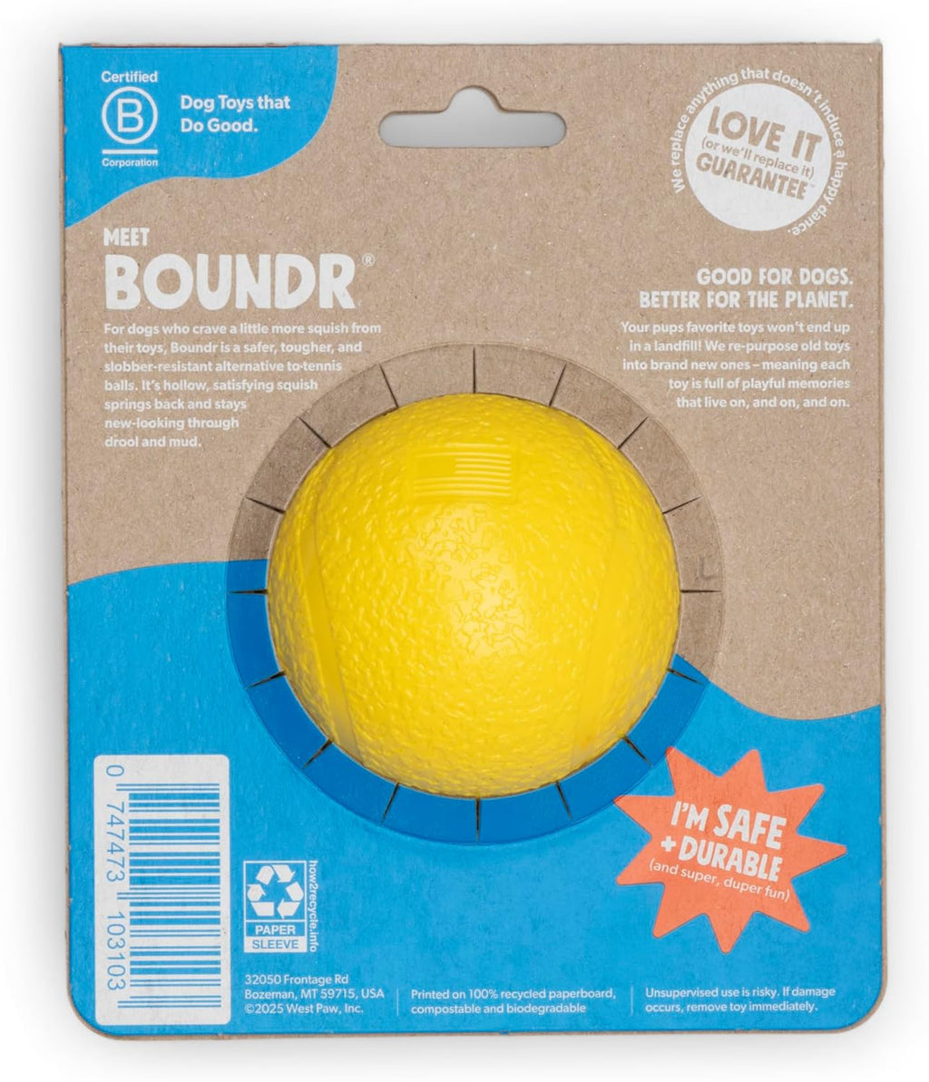 WEST PAW Boundr Ball Dog Fetch Toy – Bouncing Toys for Dogs, Fetch, Catch, Chewing, Play – Floatable, Recyclable Balls – Large Dandelion Yellow