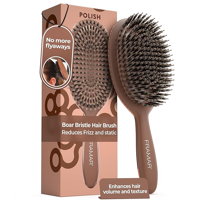 FRAMAR Soft Boar Bristle Hair Brush For Women – Boars Hair Brush For Women, Boar Brush For Fine Hair, Hairbrush For Fine Hair, Soft Bristle Brush For Slick Back, Volume and Shine - Chocolate