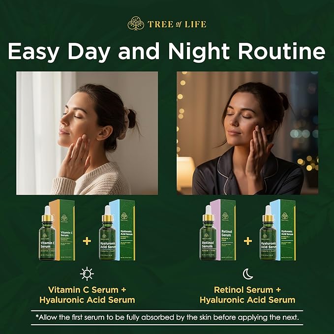 Tree of Life Beauty Facial Skin Care Set, Brightening, Firming & Hydrating Face Serums - Vitamin C, Retinol & Hyaluronic Acid for Smooth Radiant Skin, Dermatologist Tested, 1 Fl Oz (Pack of 3)