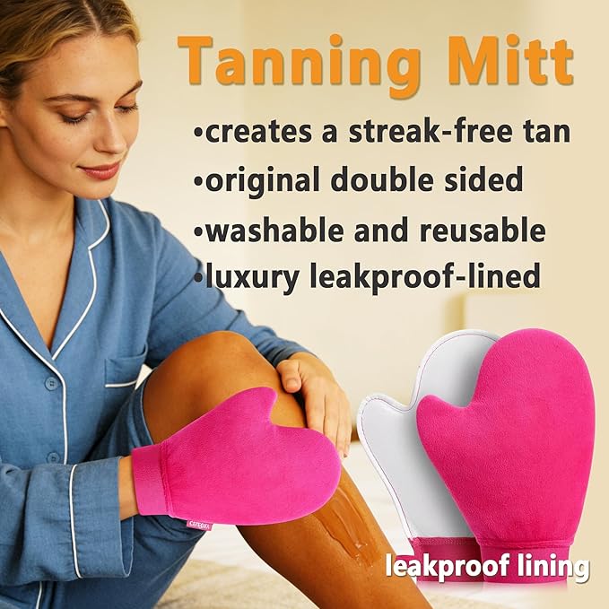 3 Pcs Streakless Self Tanning Mitt and Brush - Leakproof-lined Self Tanner Mitt, Black Self Tanning Brush for Self Tan Mitt Applicator, Self Tanner Brushes, Back Tanning Applicator, Tanning Glove