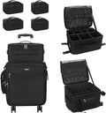 Relavel Rolling Makeup Case Professional Makeup Train Case, Makeup Artist Travel Bag with Wheels, 3-in-1 Portable Travel Beauty Trolley Case for Cosmetology Storage (Black)