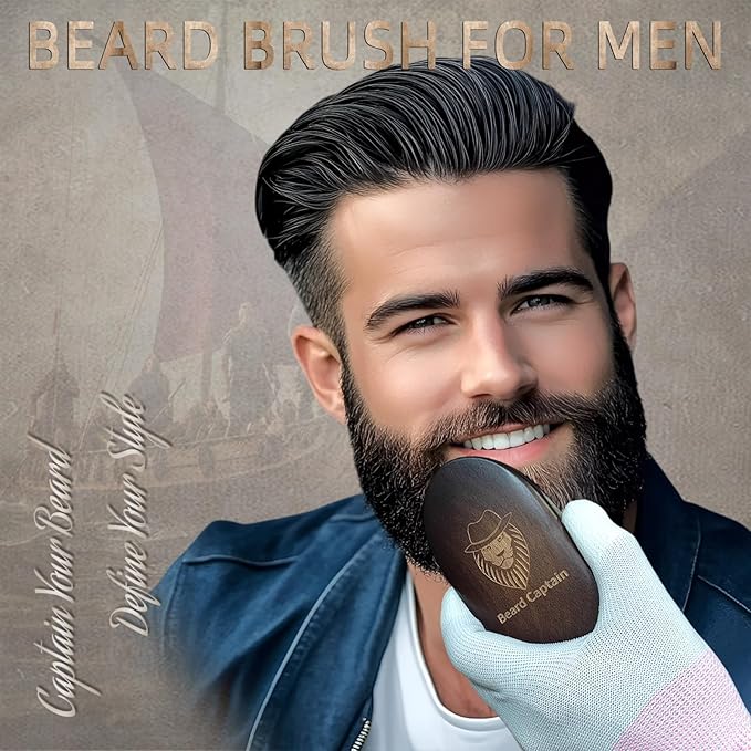 100% Boar Bristle Beard Brush for Man – Retro Wooden Handle, Promotes Beards Growth & Softens, Travel Size