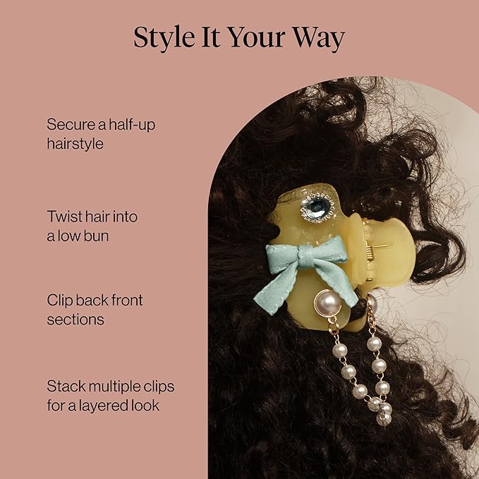 KitschPop ™ Hair Clips For Women with Charm Sets -Customizable Cloud Claw Clip With Interchangeable Collectible Cute Charms | Ideal Gifts For Women - Coastal Cottage - Butter Yellow, 7pcs Set