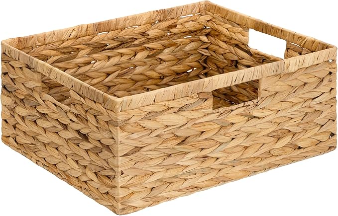 GRANNY SAYS Wicker Storage Baskets for Shelves, Water Hyacinth Wicker Basket, Large Woven Baskets for Storage, Rectangular Shelf Baskets with Handles for Pantry Shelves,1-Pack