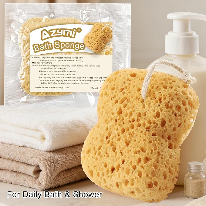 Bathing Sponges, Azymi 4-Pack Shower Sponge for Women Men, Body Wash Sponges with Dense Foam for Gentle & Deep Cleansing, Ultra-Soft for Sensitive Dry Skin