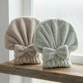 Microfiber Hair Towel Wrap for Women, Quick Drying Anti Frizz Hair Turban with Bow, Super Absorbent Hair Drying Cap for Curly Thick Damaged Hair, Lightweight Travel Essential (One Coffee + One Green)