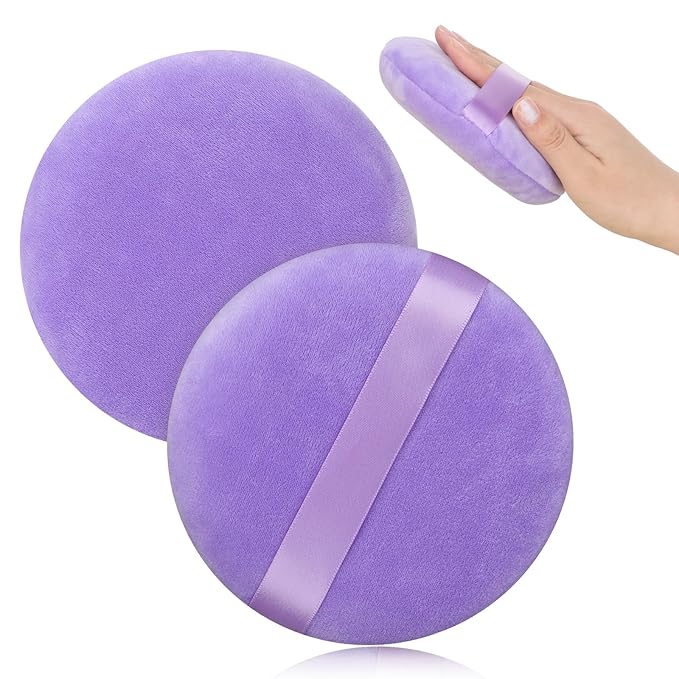 Large Size Powder Puff, 5 Inches Ultra Soft Velour Setting Powder Puffs Washable Round Makeup Sponge Applicator for Face Cleaning, Makeup & Loose Powder, Bath Powder, Body Powder, Foundation Blending