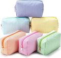 Sanwuta 6 Pcs Seersucker Cosmetic Bags Bulk Seersucker Makeup Bags Stripe Women Pouch Large Preppy Storage Pouch Toiletry Travel Organizer for Wedding Bridesmaid Bride Favor Mom Gift (Rainbow)