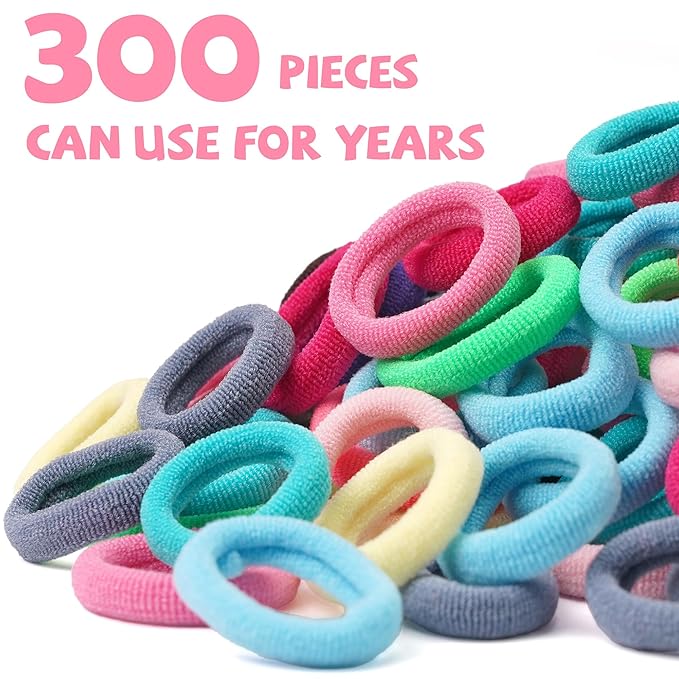 CÉLLOT Mini Hair Ties for Girls Toddlers, 300PCS Tiny No Damage Ponytail Holders and Seamless Hair Elastics Bands - Diameter 0.8 Inch