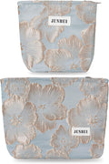 2 PCS Makeup Bag Small Cute Makeup Pouch Floral Cosmetic Bag for Women，Soft Toiletry Bag Pouch for Purse，Embroidery Craft Makeup Bag with Zipper（Gold Flower）