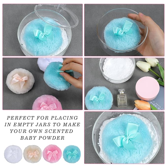 4pcs Large Powder Puff, 3.5 In Dusting Powder Puff,Soft Washable Reusable Powder Puffs for Body Powder,Loose Powder Puffs Wet Dry Makeup Tool for Baby & Kid & Adult