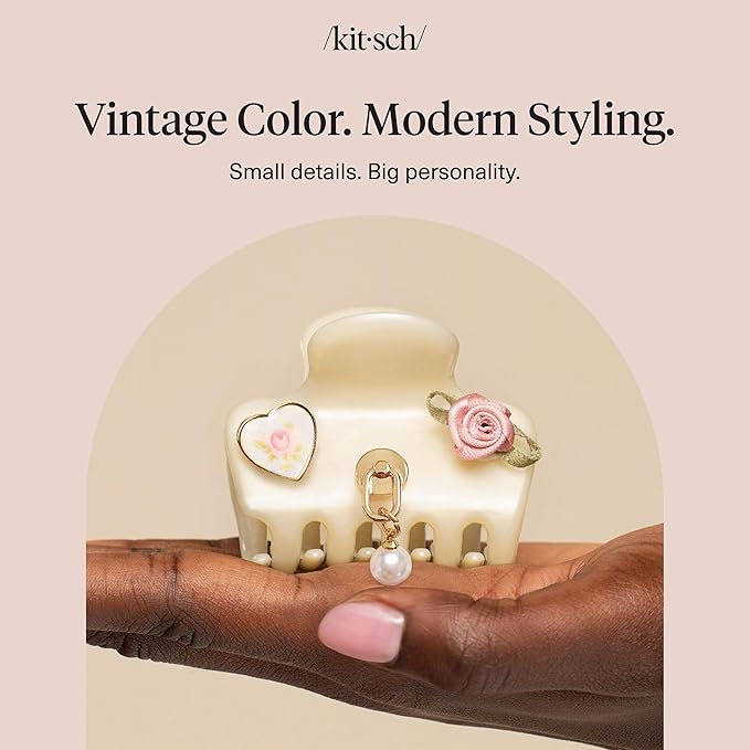 KitschPop ™ Hair Clips For Women with Charm Sets -Customizable Cloud Claw Clip With Interchangeable Collectible Cute Charms | Ideal Gifts For Women - Pearlized Cream, 7pcs Set