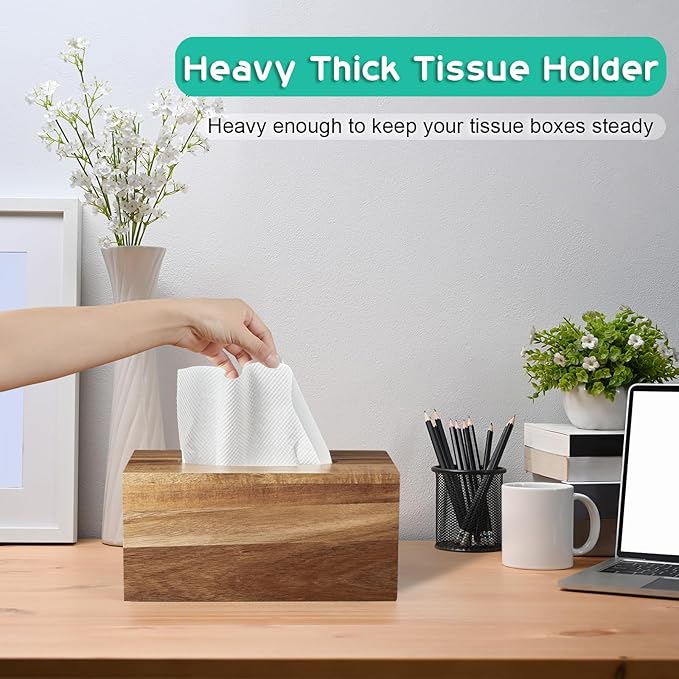ALELION Rectangular Tissue Box Cover for 120, 160 Count Box - Acacia Wood Rectangle Tissue Box Holder - Decorative Facial Cube Tissue Box Cover for Tabletop Night Stands Bathroom Office