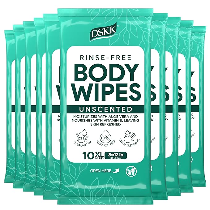 No-Rinse Body Wipes for Adults – XL Ultra Thick Bathing Wipes, Unscented with Aloe & Vitamin E, Hypoallergenic Full Body Washcloths for Women, Men & Elderly, Travel & Camping (100 Count)