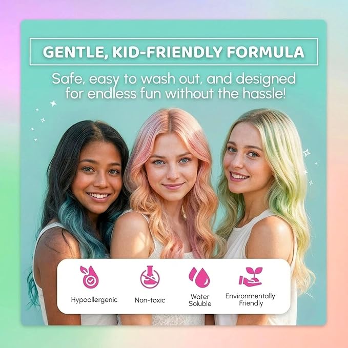 Blue Squid Hair Chalk for Girls Pens – 10 Vibrant Temporary Hair Color for Kids - Ideal Christmas, Birthday Gifts for Girls & Teens - Kid Safe, Washable Hair Dye for Ages 6 7 8 9 10 11 12