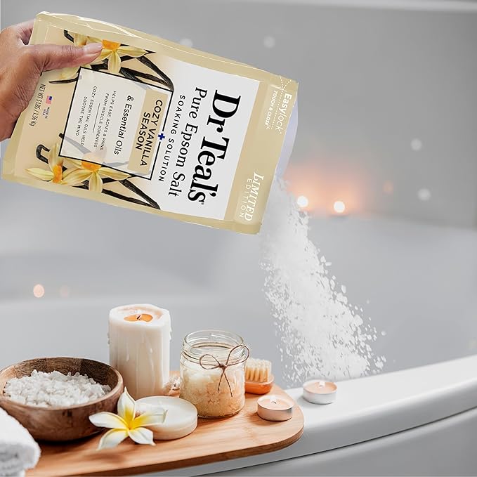 Dr Teal's Epsom Salt Magnesium Soak, Limited Edition Cozy Vanilla Season, 3lbs (Pack of 2)