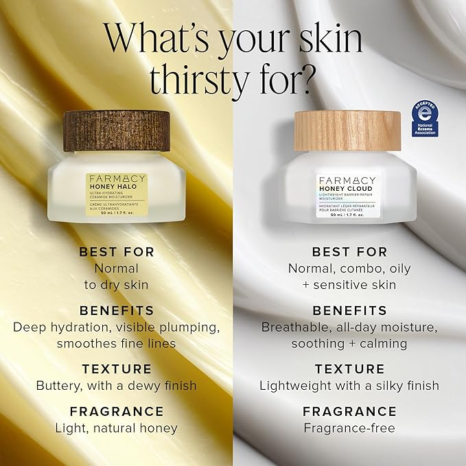 Farmacy Ceramide Face Moisturizer - Honey Halo Ultra Hydrating Facial Moisturizer with Buckwheat Honey + Ceramides - Helps Restore Barrier + Replenish Dryness - Plumping Skin Care for Dry Skin (100ml)