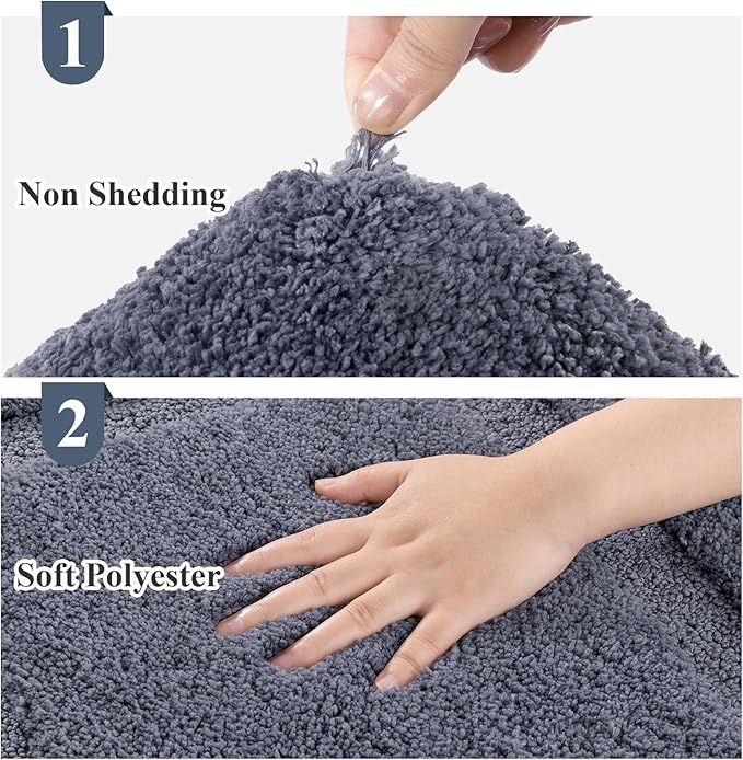 SHACOS Grey Bathroom Rugs Sets 3 Piece, 16"x24" + 20"x32" Non Slip Bath Mat and 20"x24" Toilet Rugs U Shaped Washable, Soft Fluffy Water Absorbent Bath Rugs for Bathroom