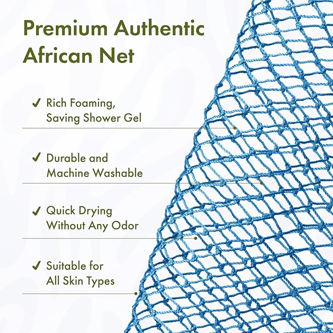 African Net Sponge Authentic, 47 inches Exfoliating Body Scrubber, Back Scrubber for Shower, African Bath Sponge with Knots, Durable Loofah Washcloth for Women & Men Daily Use