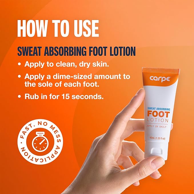 Carpe Sweat Absorbing Foot Lotion WITH APPLICATOR, A dermatologist-recommended solution to stop sweaty, smelly feet, Helps prevent blisters, Great for hyperhidrosis. 1 Tube + Applicator (Pack of 2)