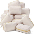 Sanwuta 12 Pcs Seersucker Cosmetic Bags Bulk Seersucker Makeup Bags Stripe Women Pouch Large Preppy Storage Pouch Toiletry Travel Organizer for Wedding Bridesmaid Bride Favor Mom Gift (Khaki)
