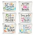 CHENGU 6 Pcs Beach Makeup Bag Summer Beach Essentials Kit Survival Kit Bag Inspirational Gifts for Women, Various Themes Makeup Pouches for Women Birthday Friend Teacher Graduation